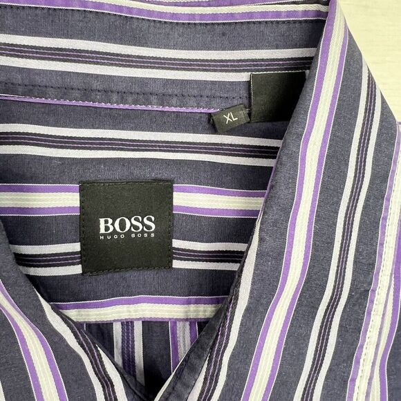 Hugo Boss Button Down Long Sleeve Dress Shirt Men XL Striped Purple Cotton - Picture 6 of 14